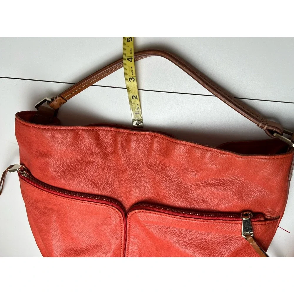 Christopher Kon Leather Slouch Purse Salmon Orange Strap Outside Zip Pockets